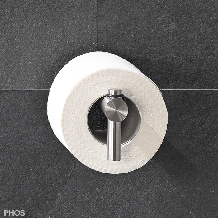 Toilettenpapierhalter Wandmontage Edelstahl Design TPH1. Der herausnehmbare Querstift wird durch einen robusten Viton O-Ring gehalten und kann bei Bedarf auch mittels einer seitlichen Schraube fest fixiert werden, um so, beispielsweise beim Einsatz in Hotels einem Diebstahl vorzubeugen.