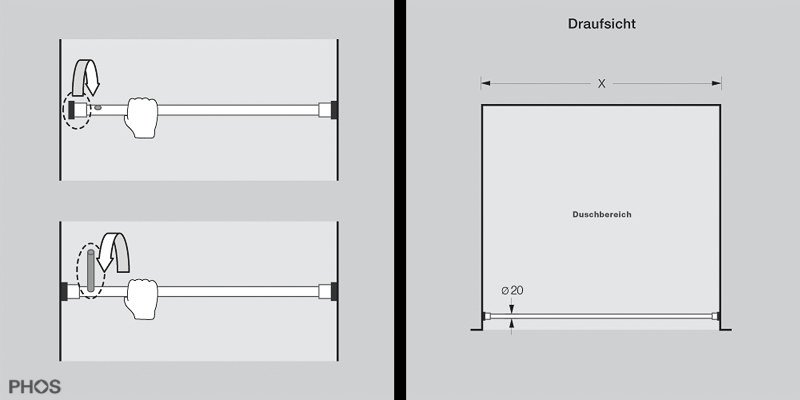 Klemmstange Zeichnung Montage Duschbereich TKS20-1