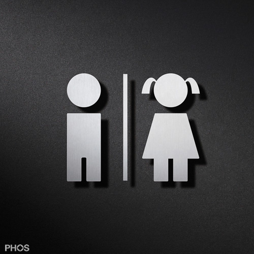 WC-Schild Jungen | Mädchen Piktogramme Edelstahl Design mit Trennstrich P0801