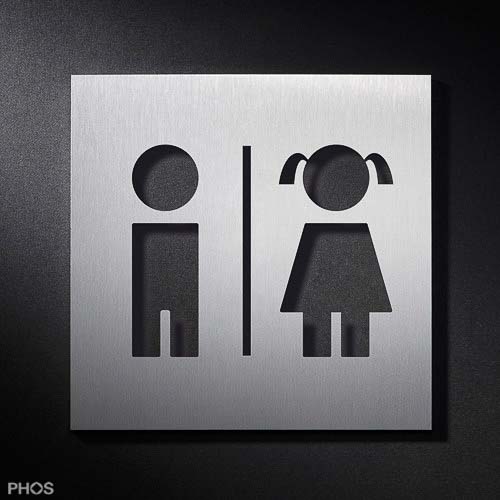 WC-Schild, Toilettenschild Edelstahl Jungen Mädchen mit Trennstrich PS0801