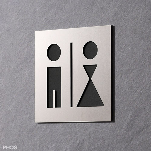 WC-Toilettenschild Herren | Damen hinterlegt mit schwarzer Kunststoff-Folie KFS